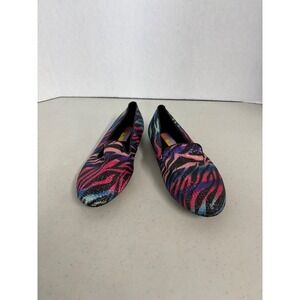 Hot Cakes Womens 8.5 M Rainbow Zebra‎ Sequin Loafers Smoking Flats Multicolor